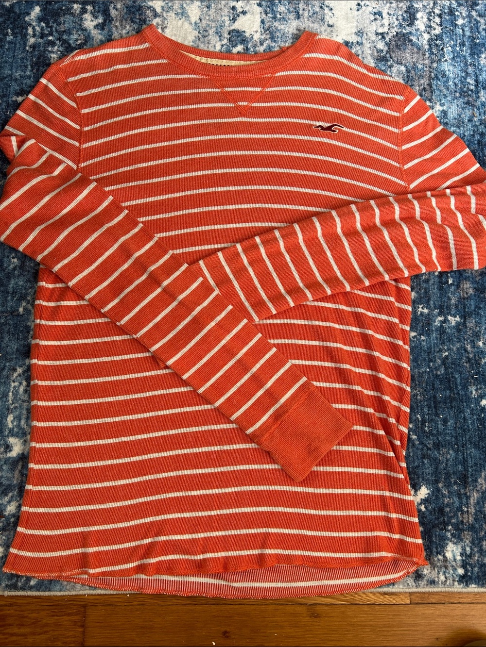 Hollister Coral Orange & White Striped Knit Long Sleeve